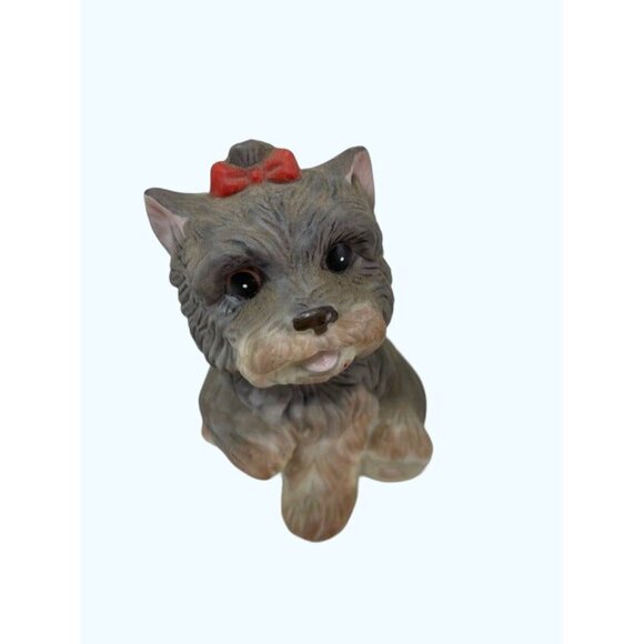 Adorable Schnauzer Terrier Puppy Figurine With Red Bow Tie - Picture 3 of 4